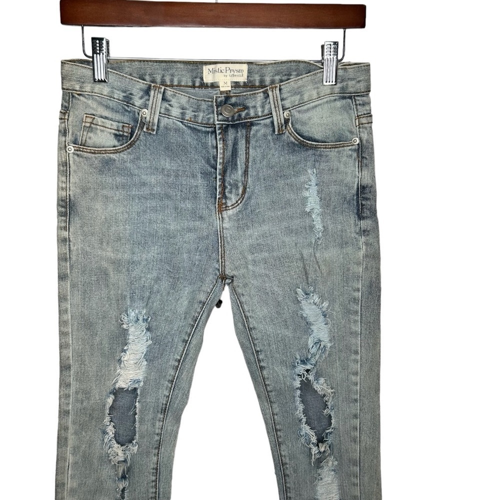 Mistic Prysm Women’s Destroyed Frayed Hem Jeans Size Medium Patina Blue Gray - Picture 2 of 6